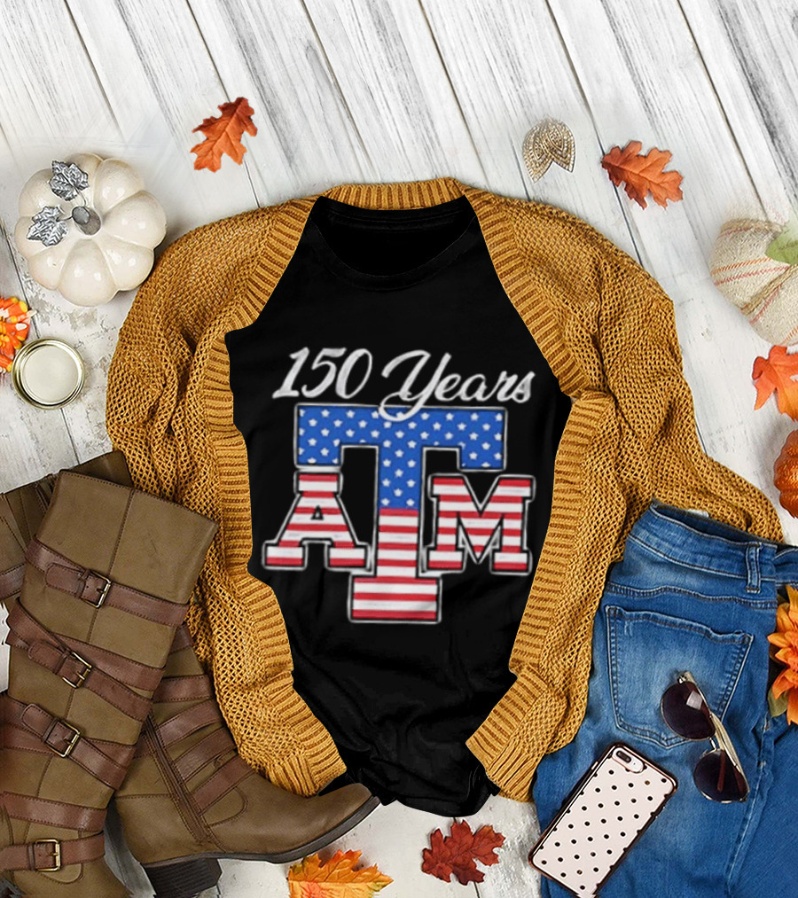 Texas A and M 150 Years 1876 2026 USA Stars and Stripes 2 Sided T-Shirt
