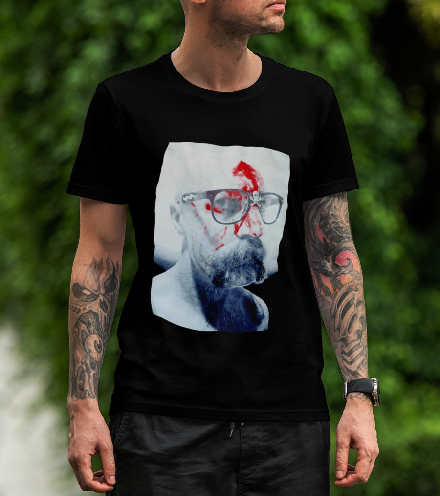 Bald Man With Bloody Beard And Skull Glasses T-Shirt