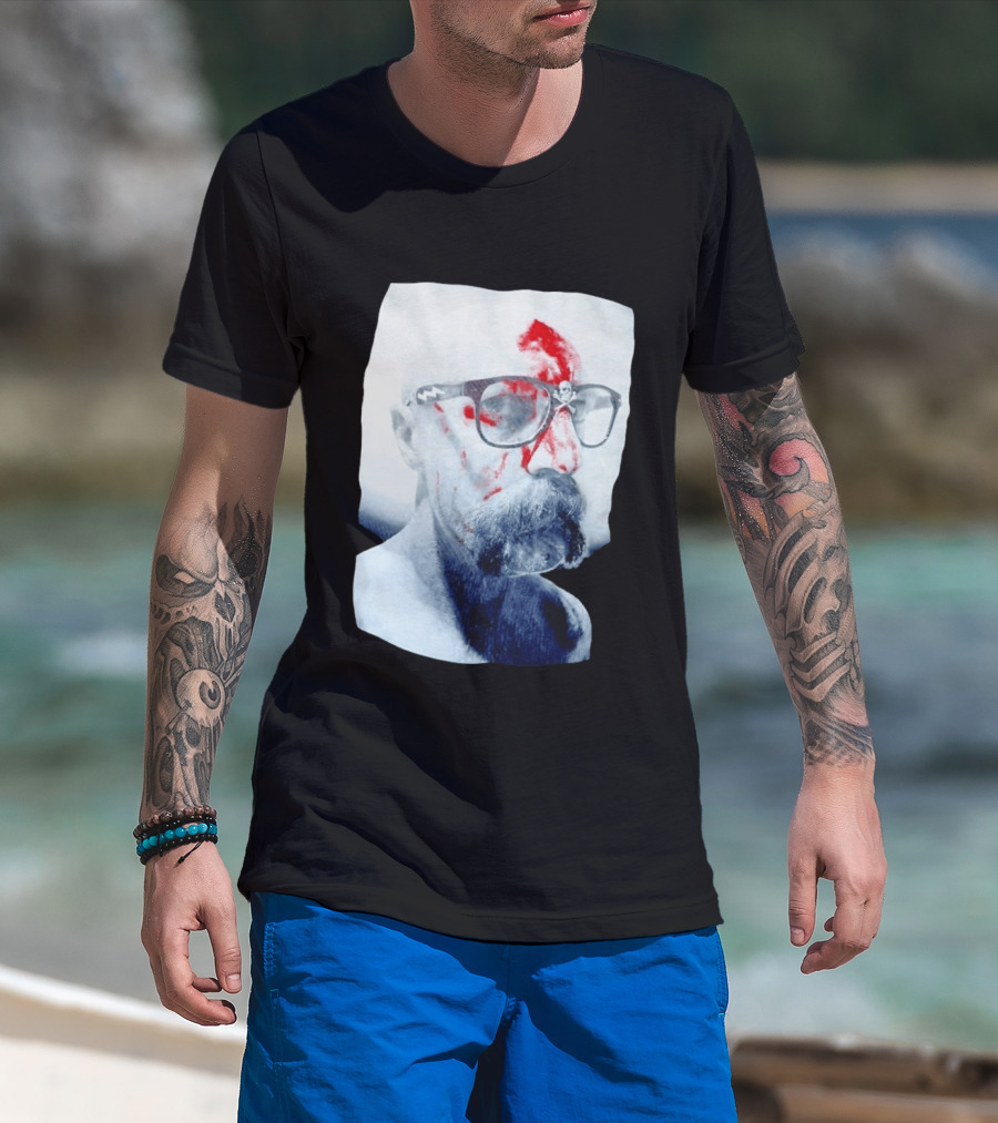 Bald Man With Bloody Beard And Skull Glasses T-Shirt