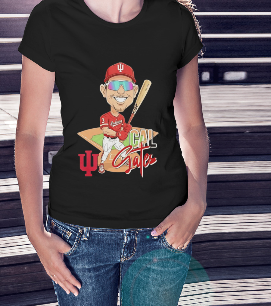Cal Gates Indiana Hoosiers Baseball Caricature With Indiana University T-Shirt