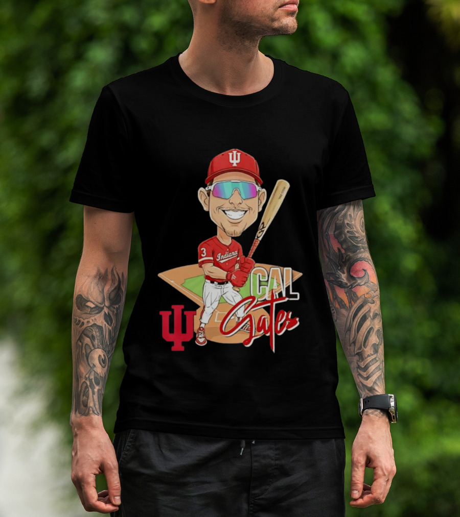 Cal Gates Indiana Hoosiers Baseball Caricature With Indiana University T-Shirt