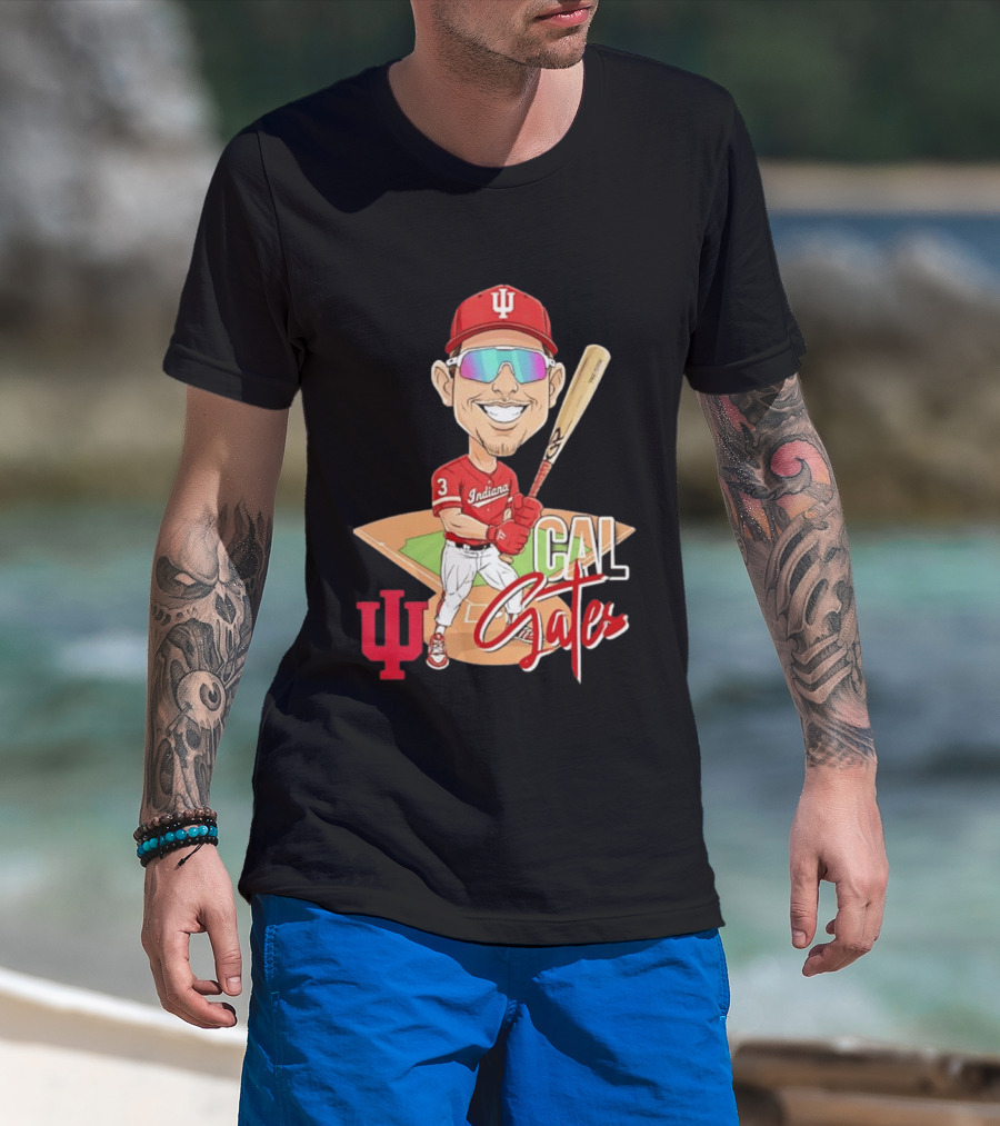 Cal Gates Indiana Hoosiers Baseball Caricature With Indiana University T-Shirt