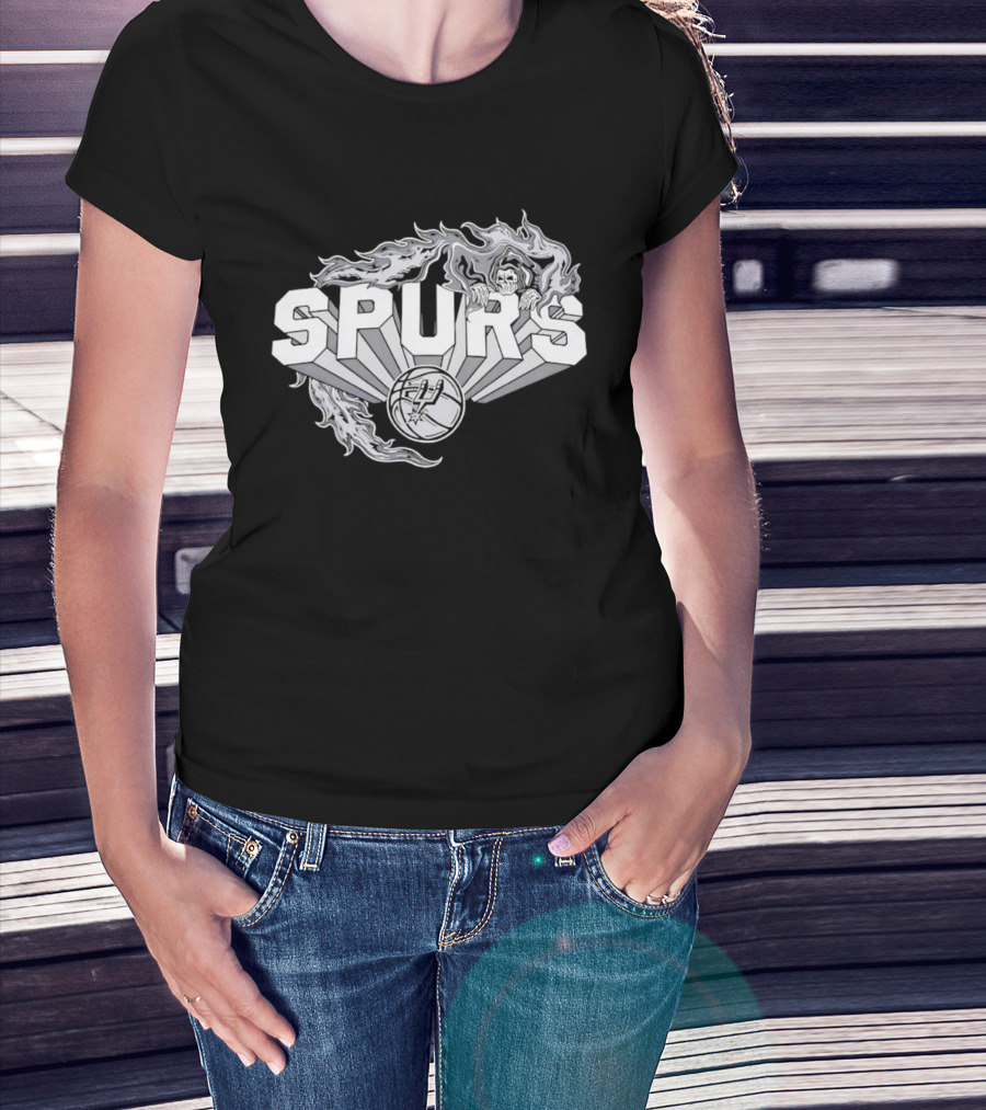 San Antonio Spurs Flaming Skull Grim Reaper NBA Basketball T-Shirt