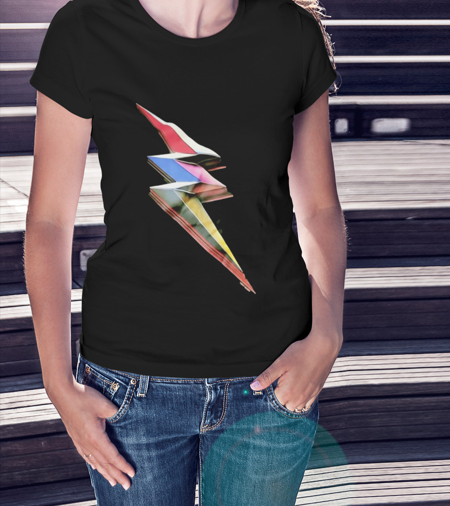 Geometric Prismatic Multicolor Lightning Bolt T-Shirt