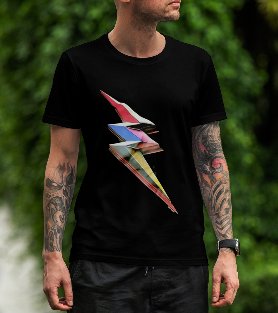 Geometric Prismatic Multicolor Lightning Bolt T-Shirt