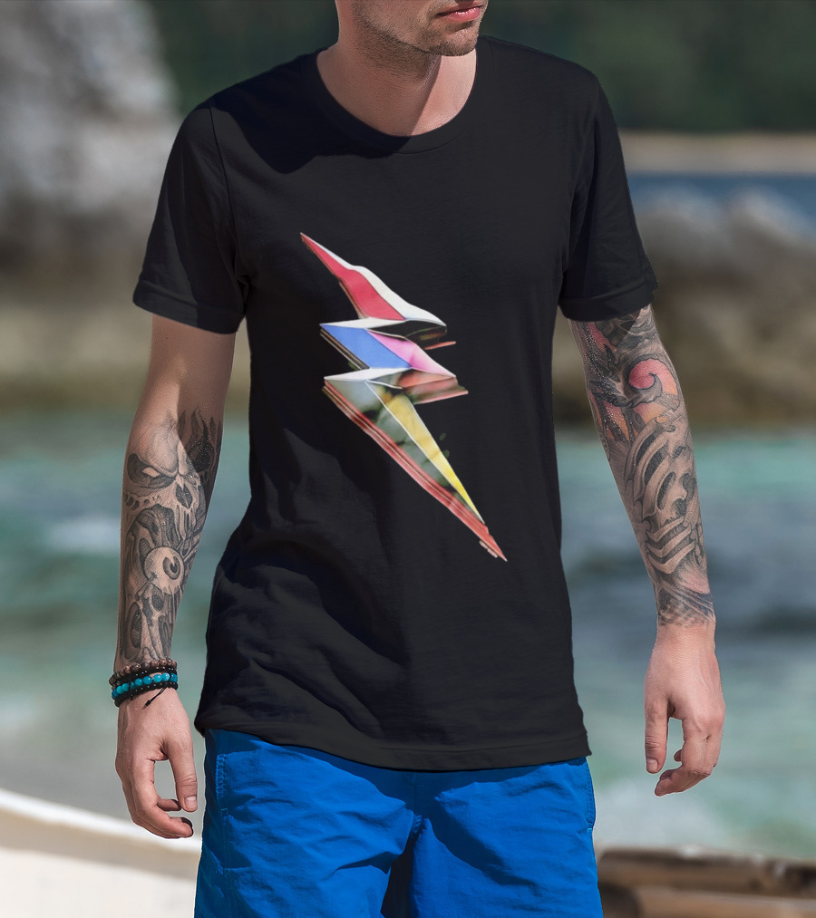 Geometric Prismatic Multicolor Lightning Bolt T-Shirt