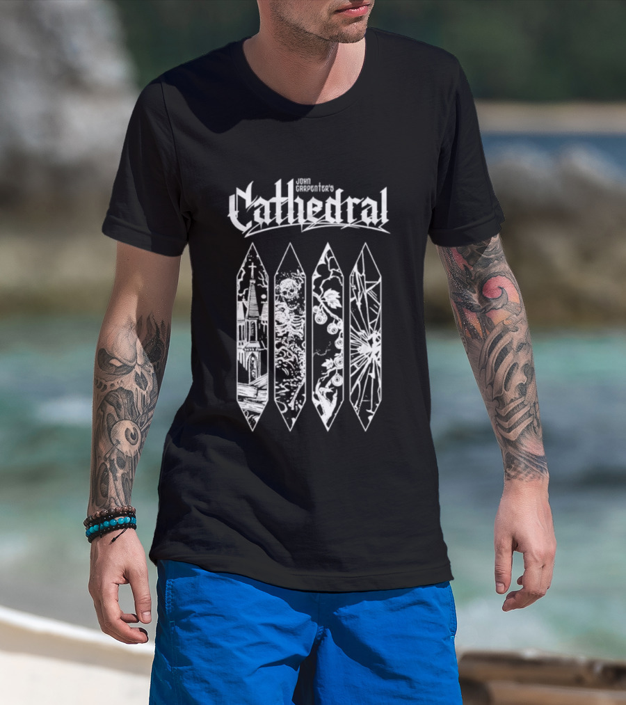 John Carpenter Cathedral Gothic Horror Church Windows Stained Glass T-Shirt
