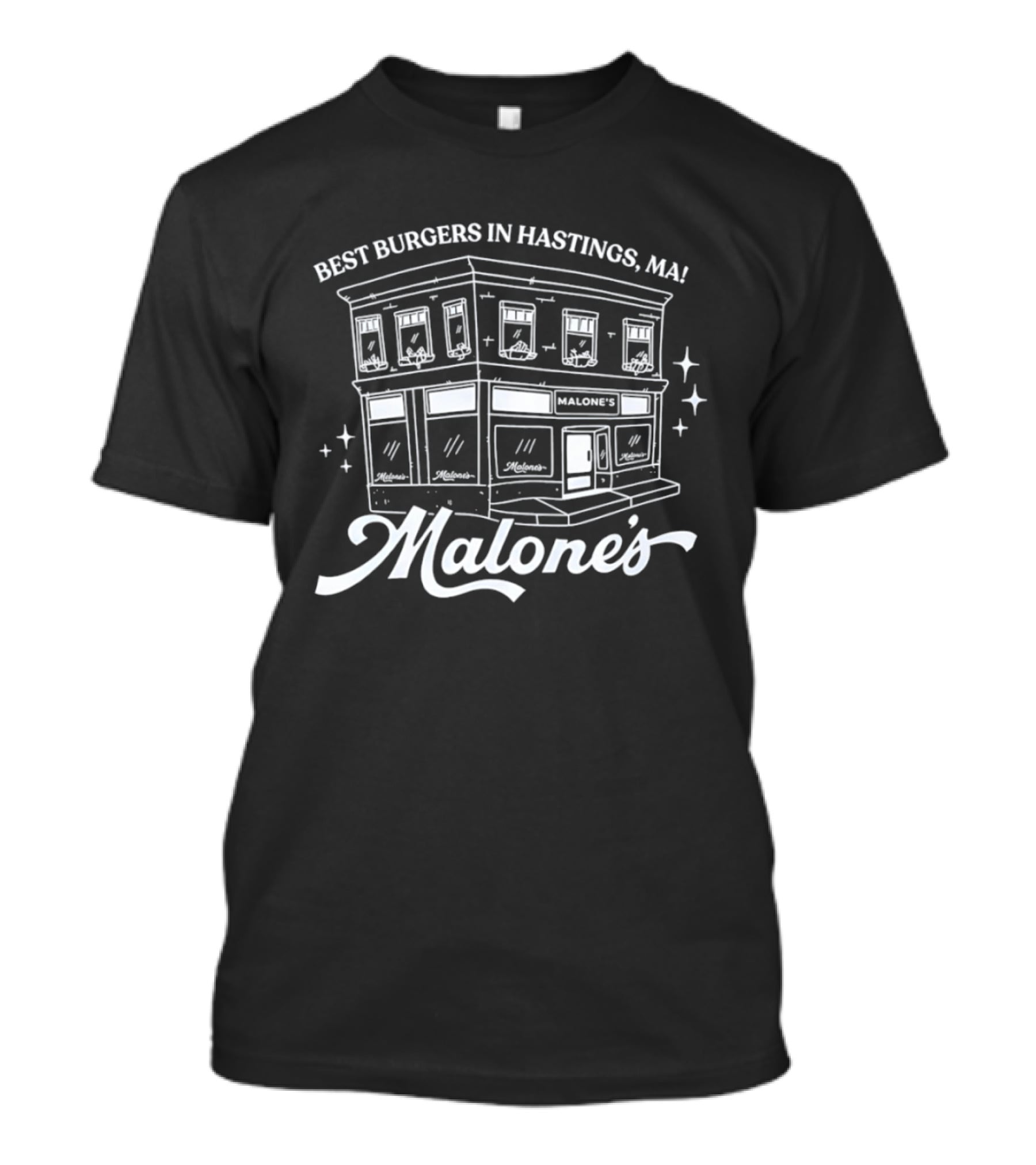 Malone's Bar Best Burgers In Hastings MA Classic Retro Building T-Shirt