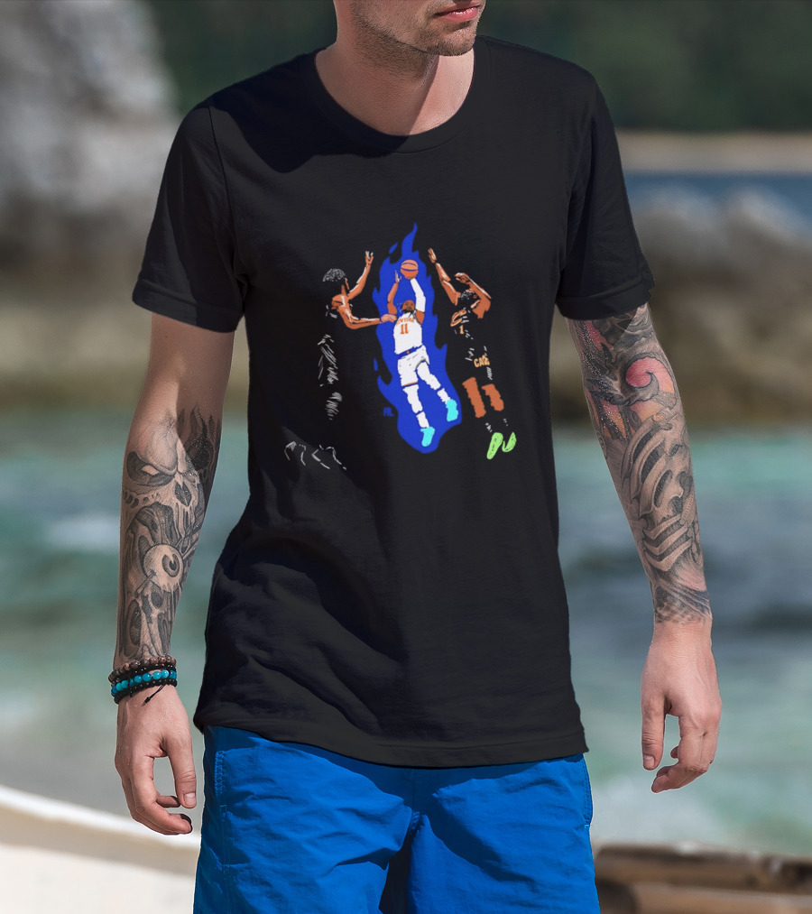 New York 11 Basketball Player Blue Flames Action Scene T-Shirt