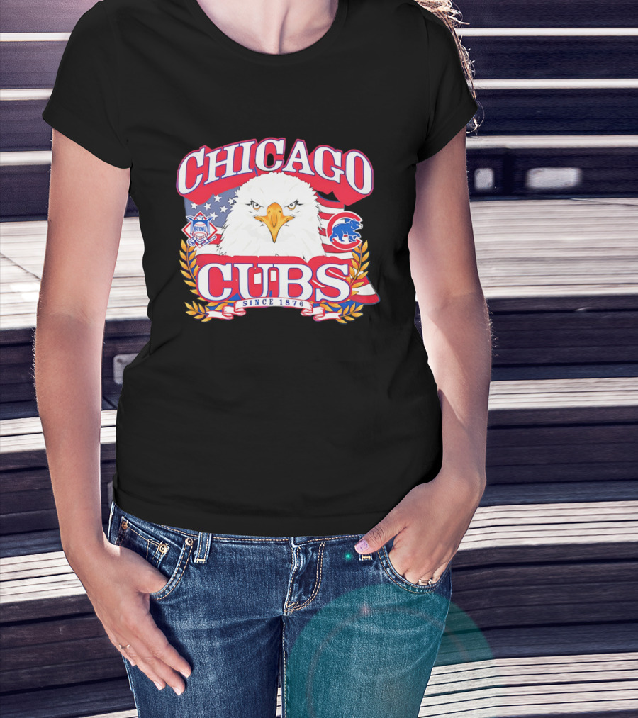 Chicago Cubs Americana Eagle Since 1876 National League Baseball Stars And Stripes 250th Celebration T-Shirt