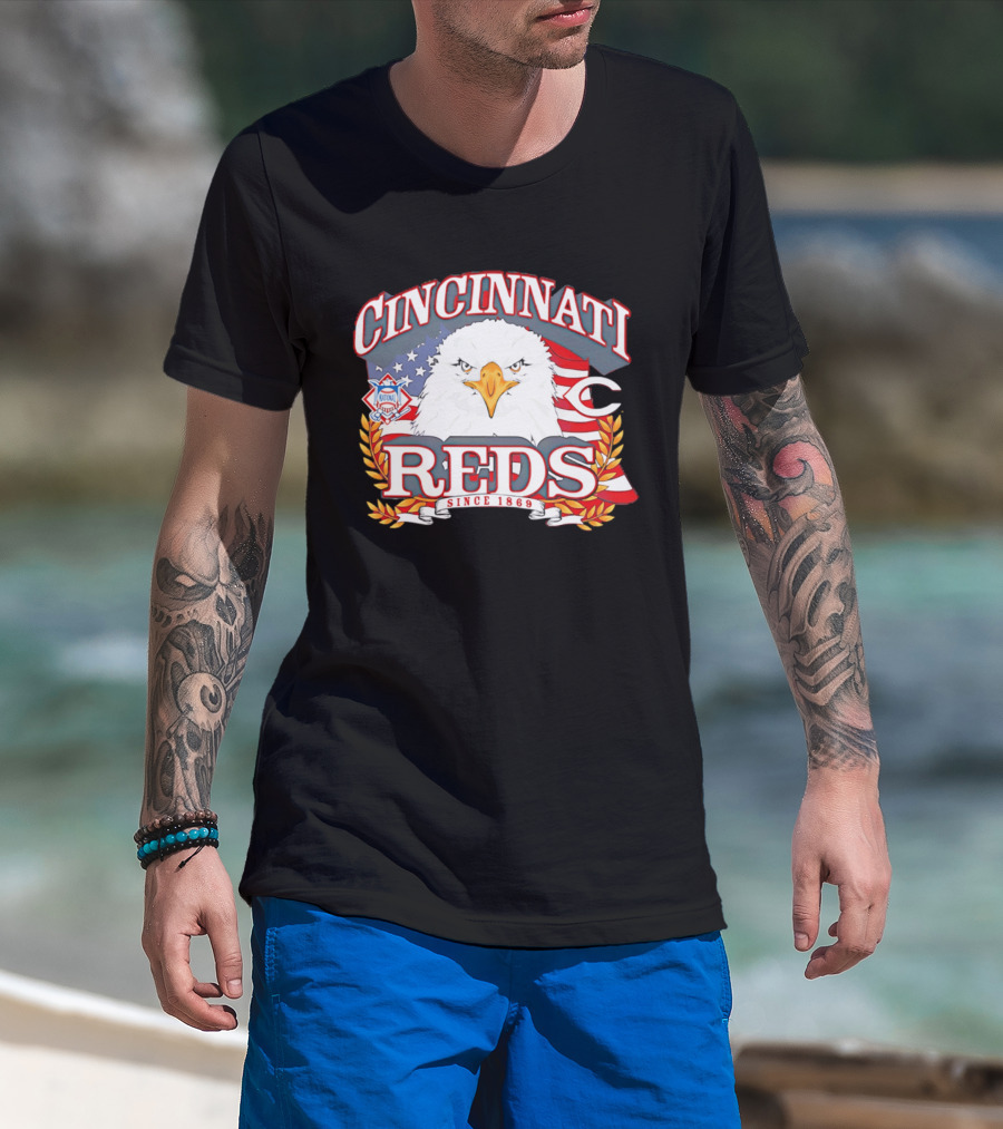 Cincinnati Reds National League Eagle American Flag Since 1869 T-Shirt