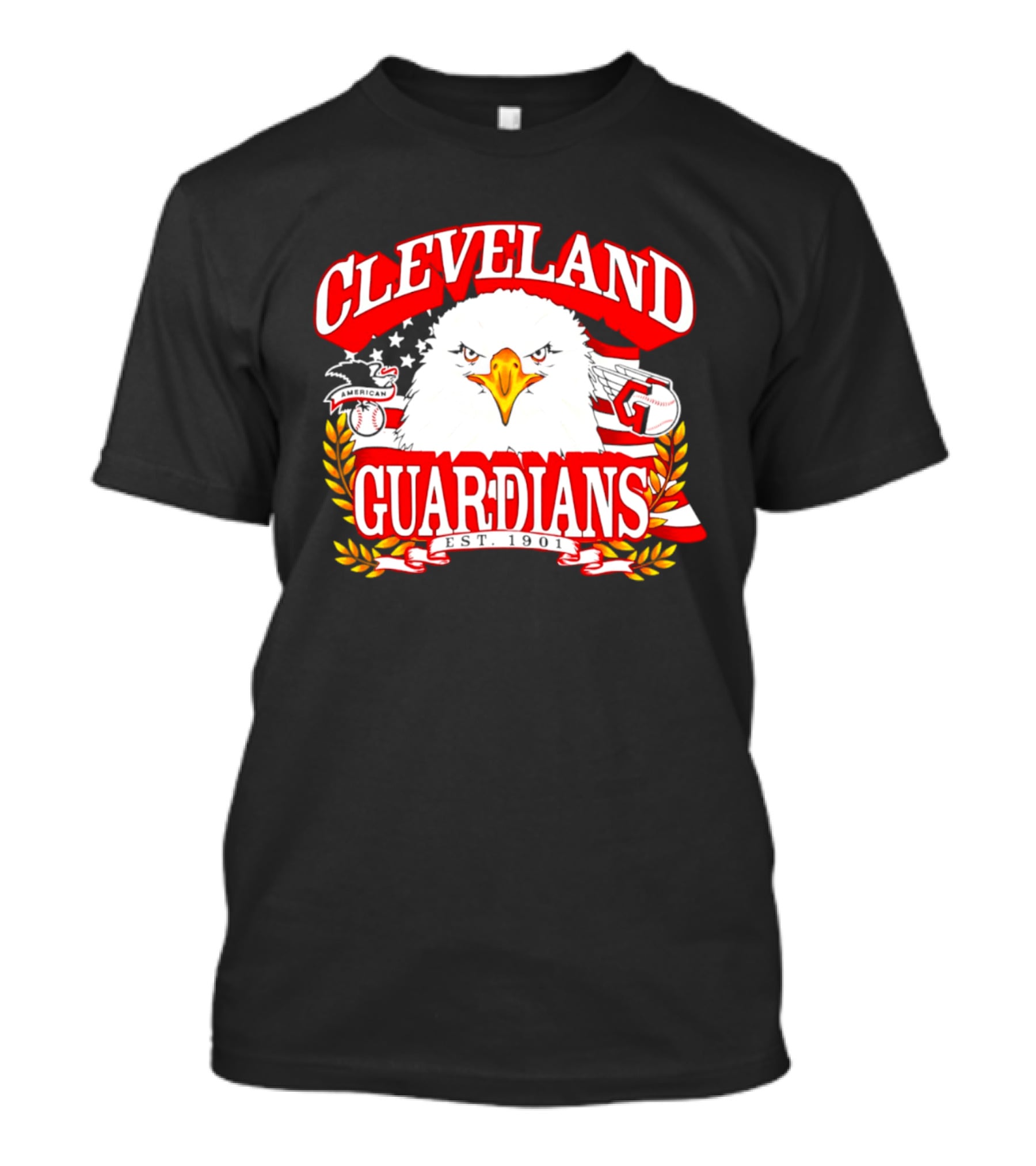 Cleveland Guardians Eagle And Baseball Stars Celebrating America's 250th Anniversary T-Shirt