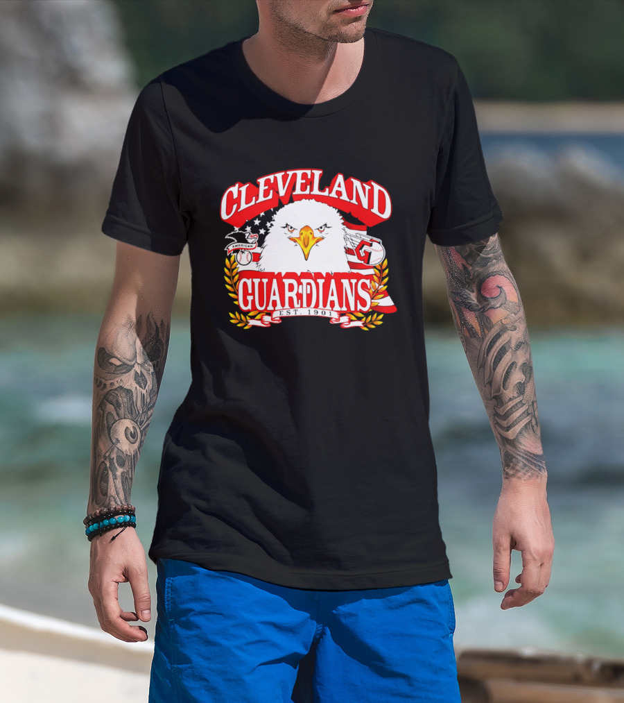 Cleveland Guardians Eagle And Baseball Stars Celebrating America's 250th Anniversary T-Shirt