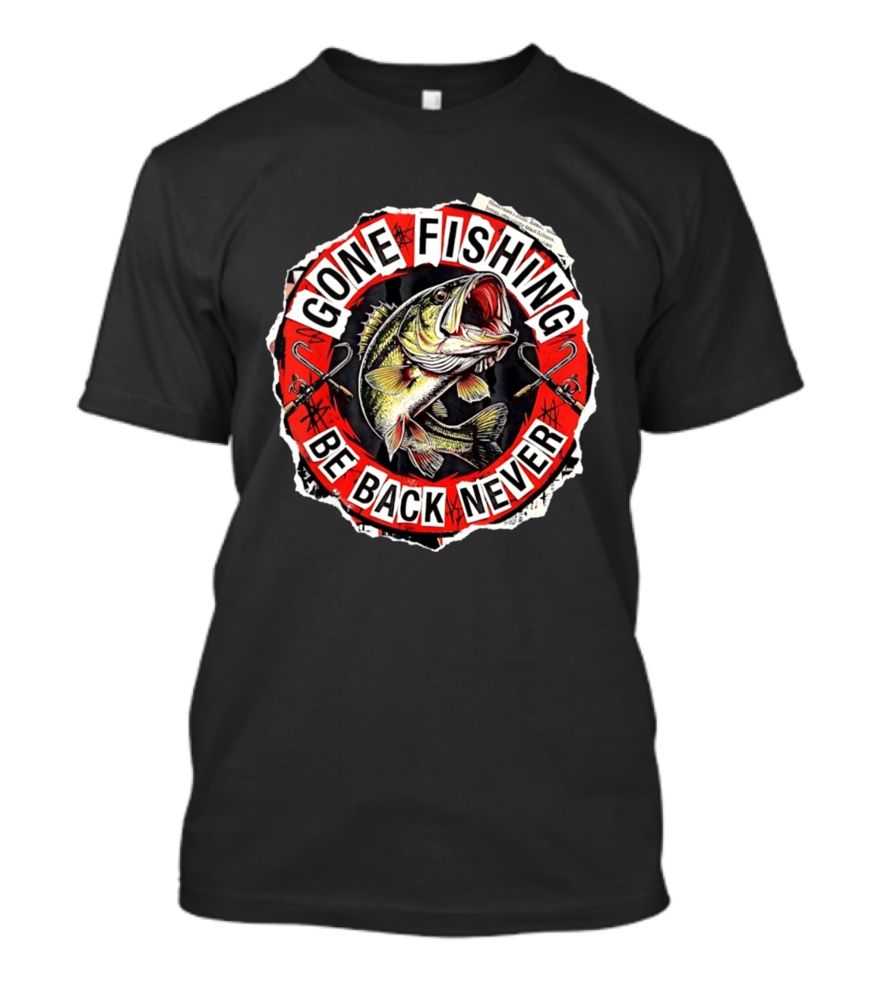 Gone Fishing Be Back Never Bold Bass Angler T-Shirt