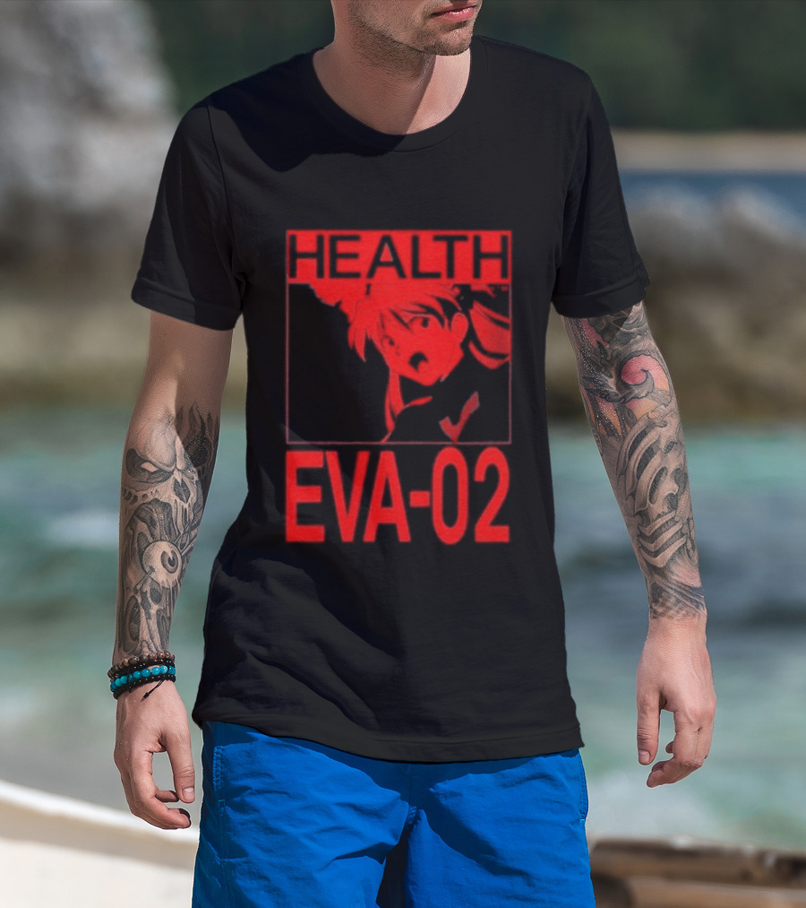 Health Eva 02 Anime Character Red Sketch T-Shirt