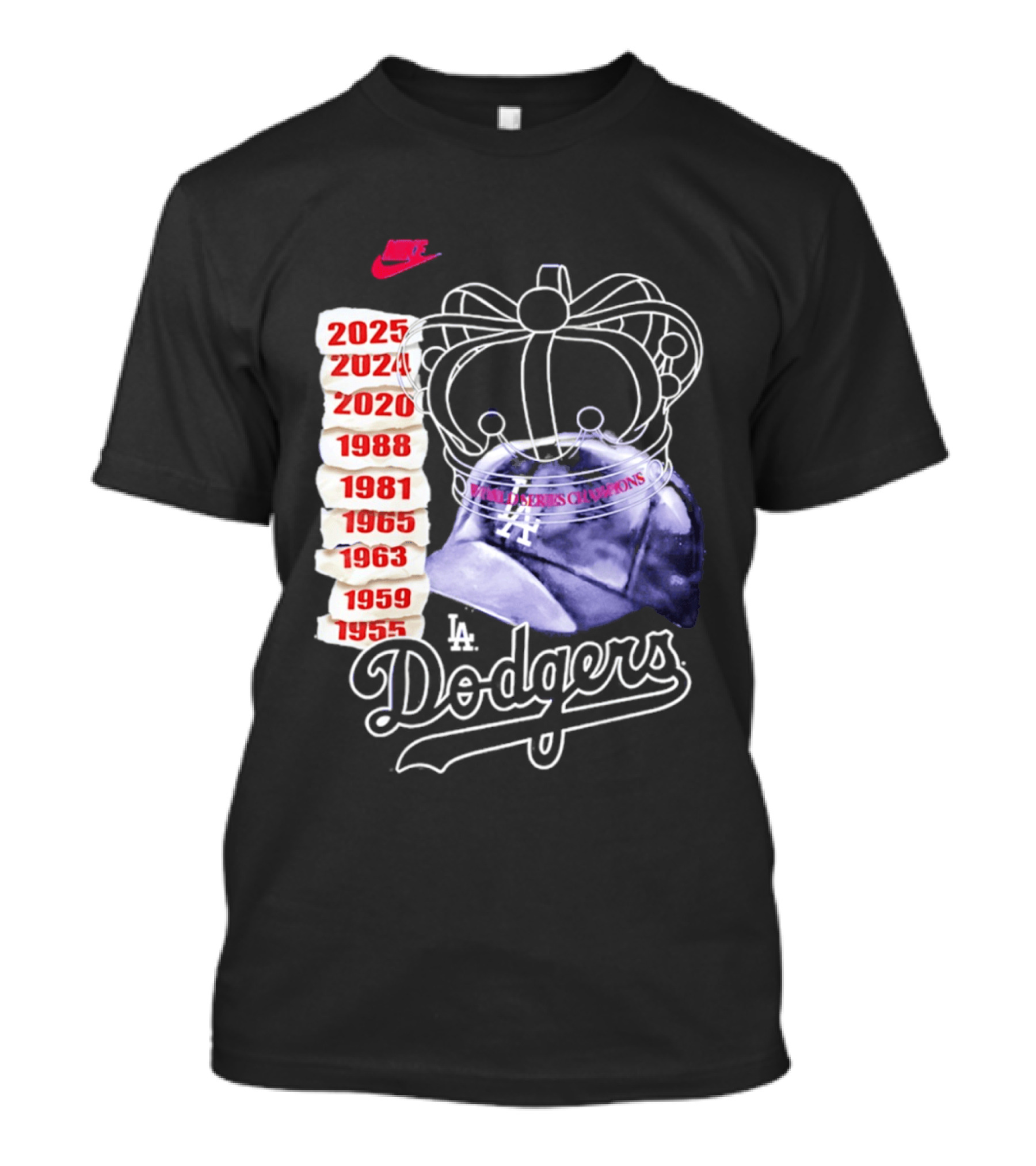 Los Angeles Dodgers 9x World Series Champions Crown And Cap 1955 2025 T-Shirt