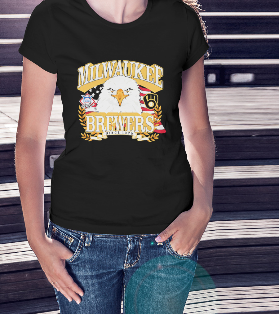 Milwaukee Brewers Eagle American Flag 250th Celebration T-Shirt
