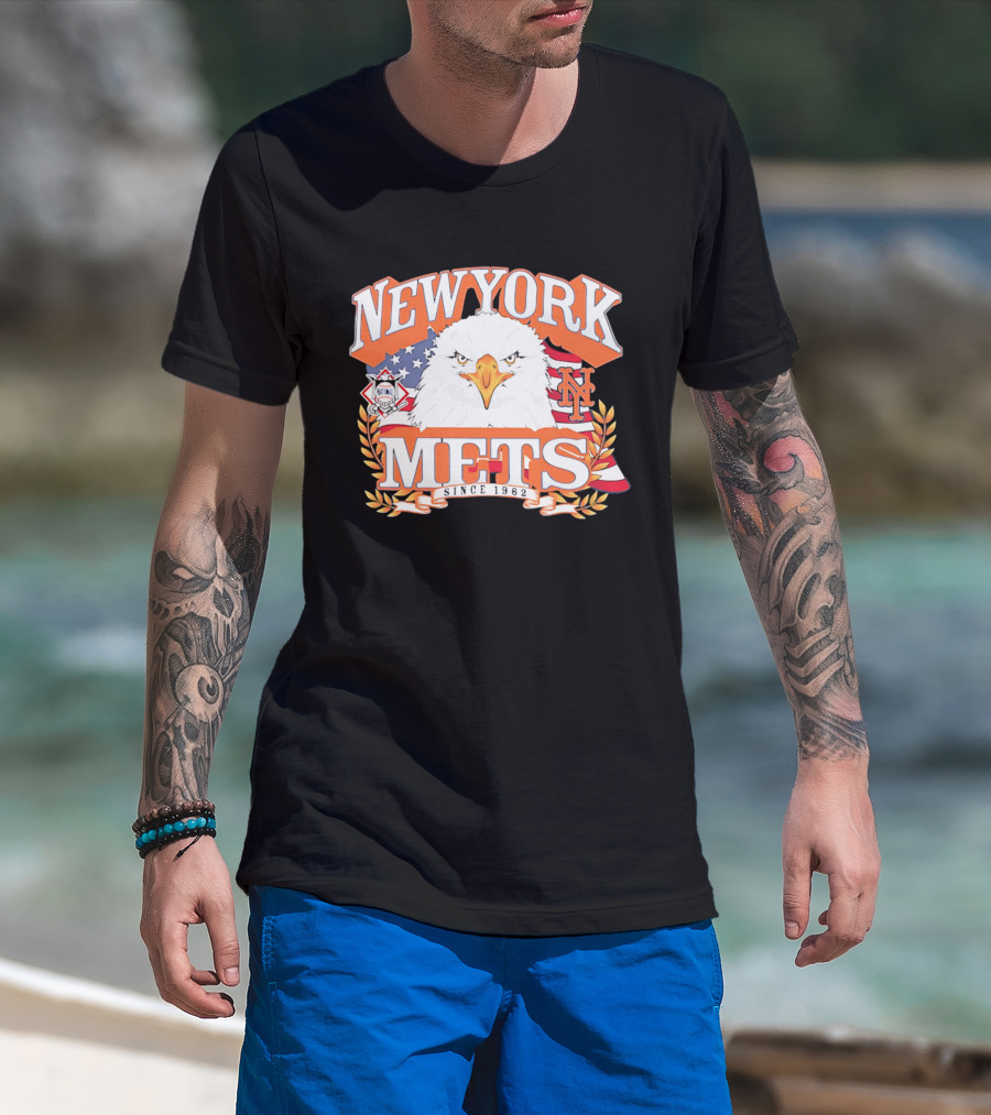 New York Mets Americana Eagle Celebrating National League And Stars Stripes T-Shirt