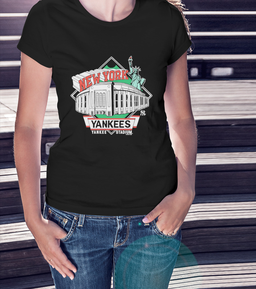 New York Yankees Yankee Stadium Facade Statue Of Liberty T-Shirt