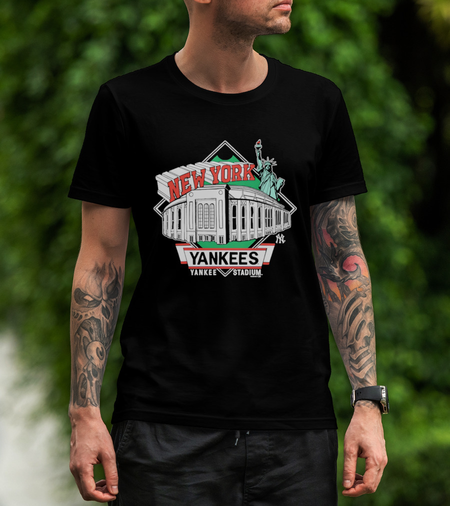 New York Yankees Yankee Stadium Facade Statue Of Liberty T-Shirt