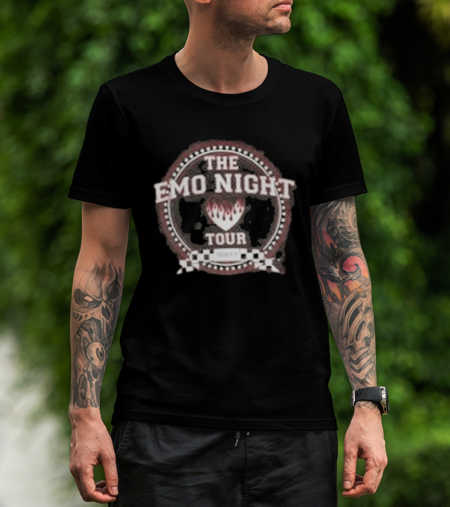 The Emo Night Tour Fraternity Fire Heart Checkered Circle T-Shirt