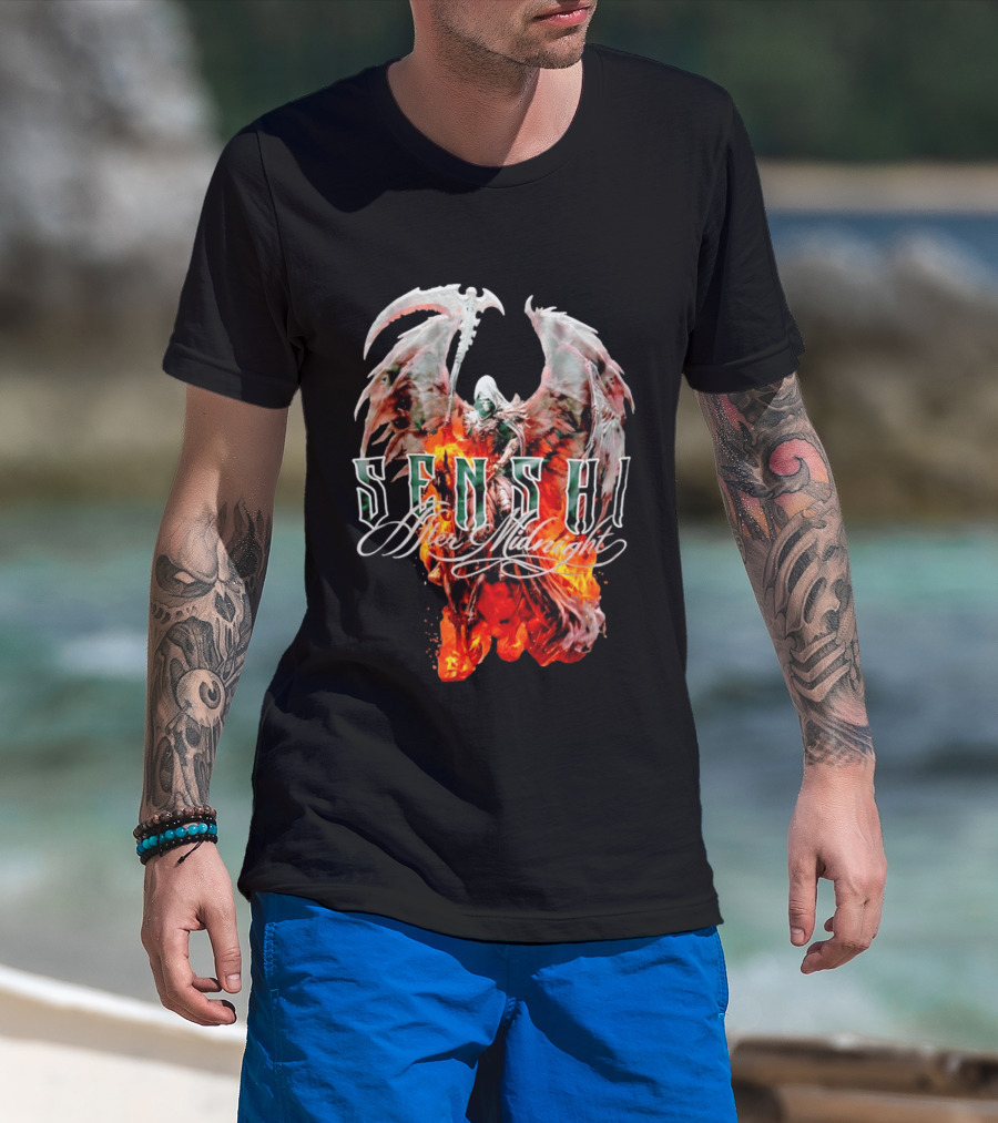 Senshi After Midnight Flaming Grim Reaper Wings T-Shirt