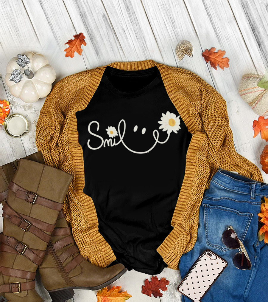 Smile Daisy Flower Icon with Happy Face T-Shirt