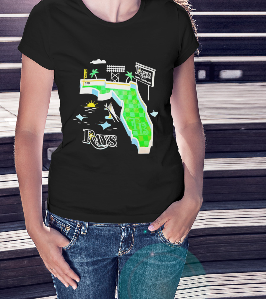 Tampa Bay Rays Florida Map TB Stadium Palms And Sunshine T-Shirt
