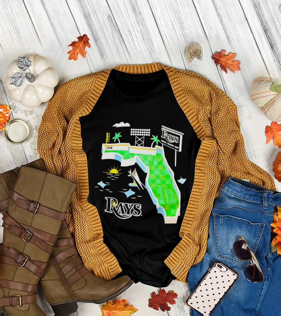 Tampa Bay Rays Florida Map TB Stadium Palms and Sunshine T-Shirt