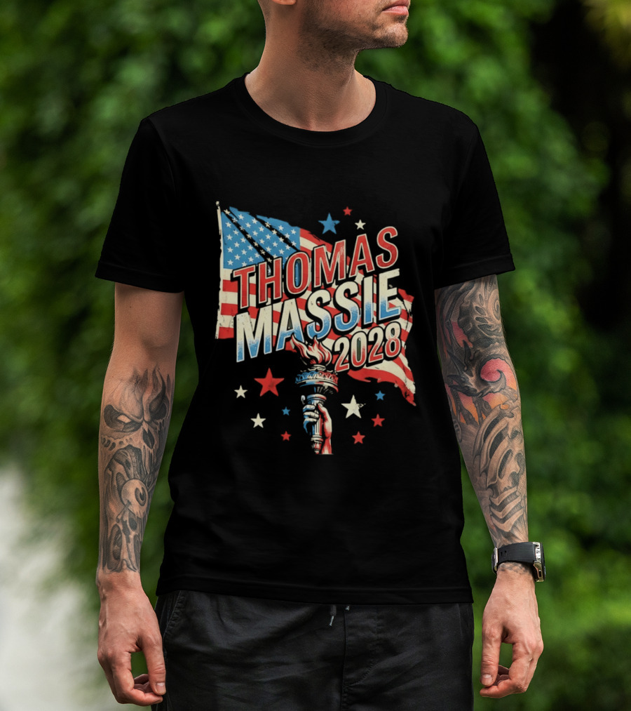 Thomas Massie 2028 American Flag Liberty Torch Stars T-Shirt