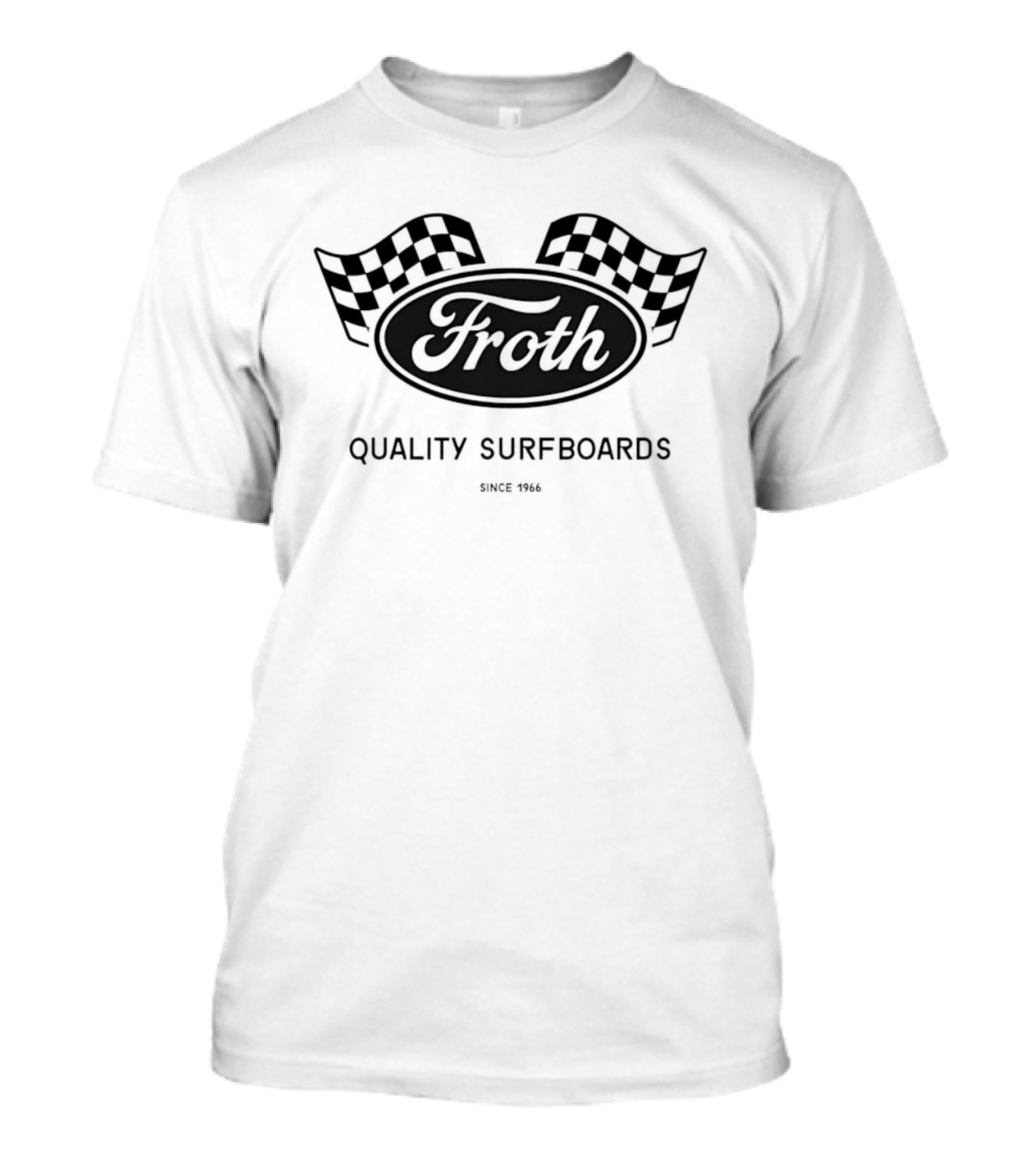 Froth Quality Surfboards Checkered Flag 1966 T-Shirt