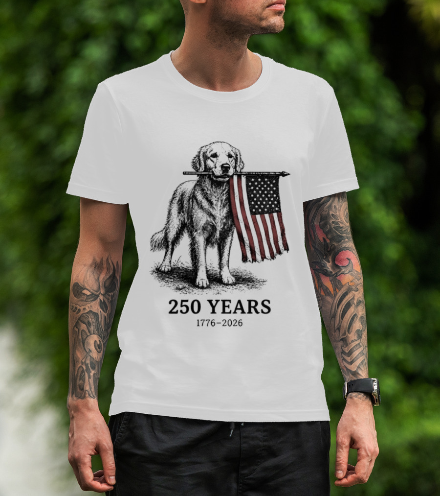 Golden Retriever American Flag 250 Years 1776 2026 T-Shirt