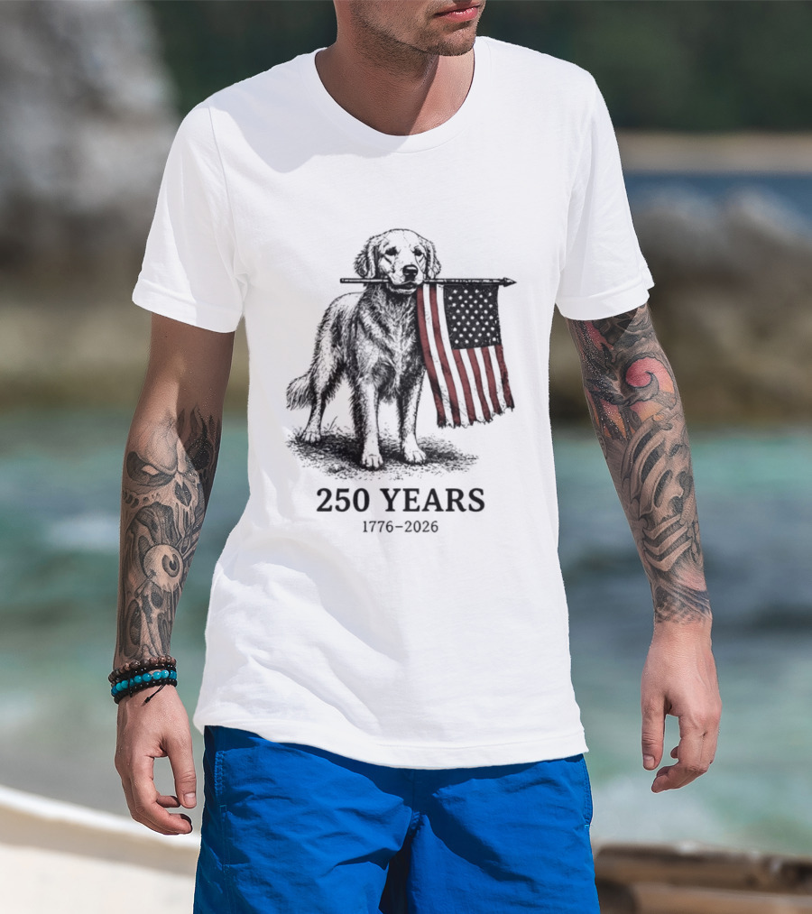 Golden Retriever American Flag 250 Years 1776 2026 T-Shirt
