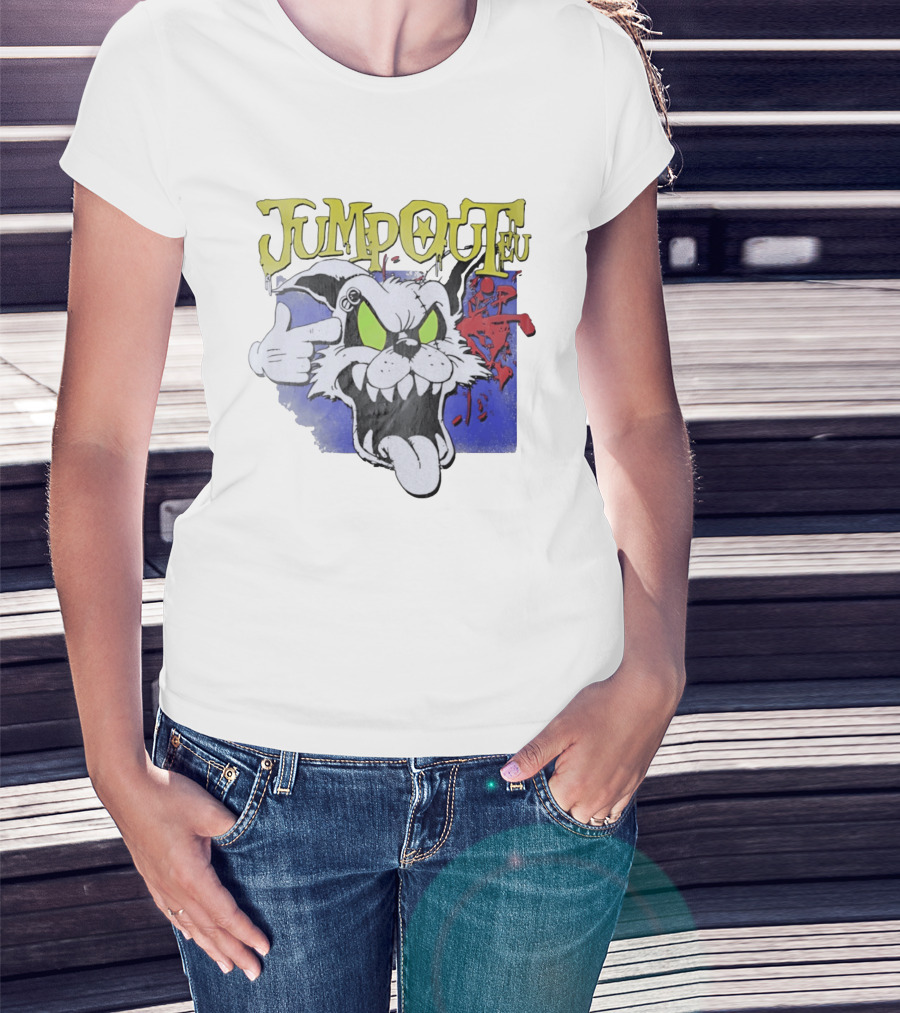 Jumpouteu Pop Culture Cat Creature Teeth Tongue Glove Eyes T-Shirt