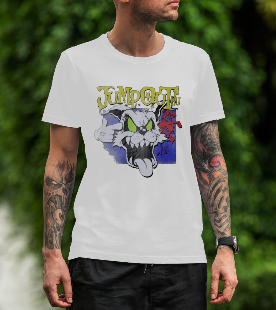 Jumpouteu Pop Culture Cat Creature Teeth Tongue Glove Eyes T-Shirt