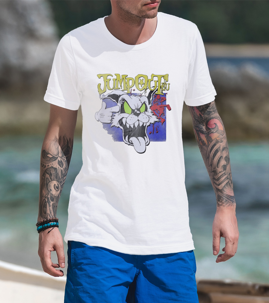 Jumpouteu Pop Culture Cat Creature Teeth Tongue Glove Eyes T-Shirt