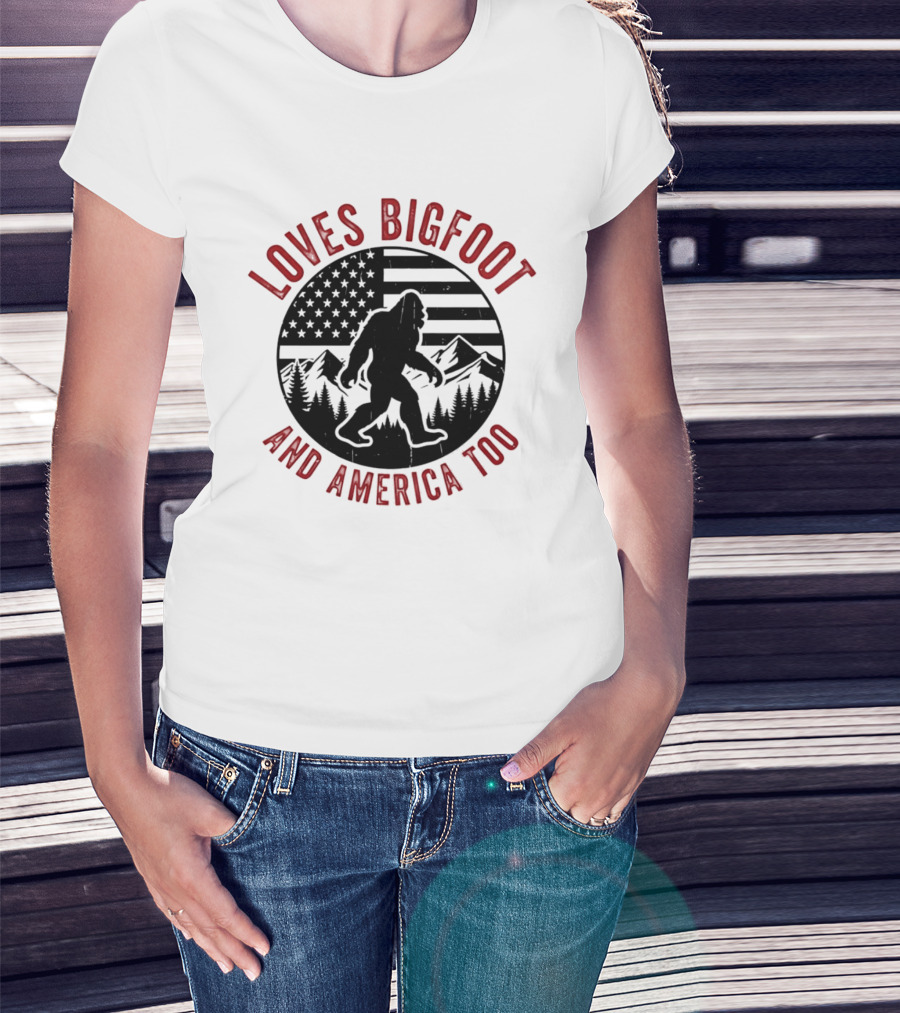Sasquatch Cryptozoology America Loves Bigfoot And United States Too T-Shirt