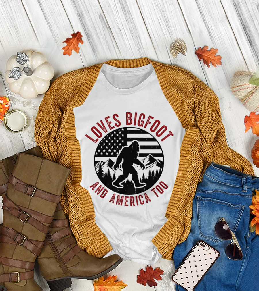 Sasquatch Cryptozoology America Loves Bigfoot and United States Too T-Shirt