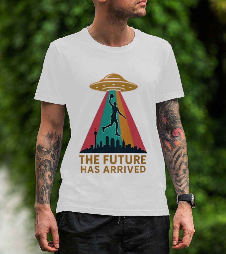 Victor Wembanyama San Antonio Spurs NBA The Future Has Arrived UFO Skyline T-Shirt