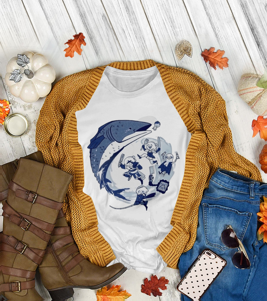 NieR Automata 2B Fishing Cooking Game Characters Wave T-Shirt