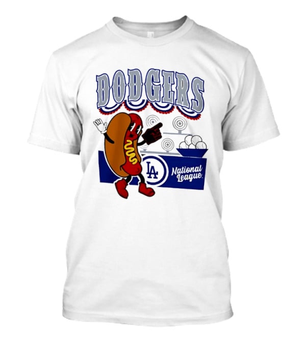 Cartoon Hot Dog Dodgers LA National League Baseball T-Shirt
