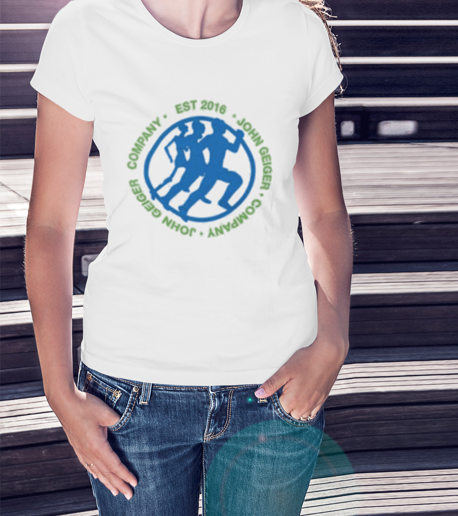 John Geiger Company Est 2016 Blue Running Figures T-Shirt
