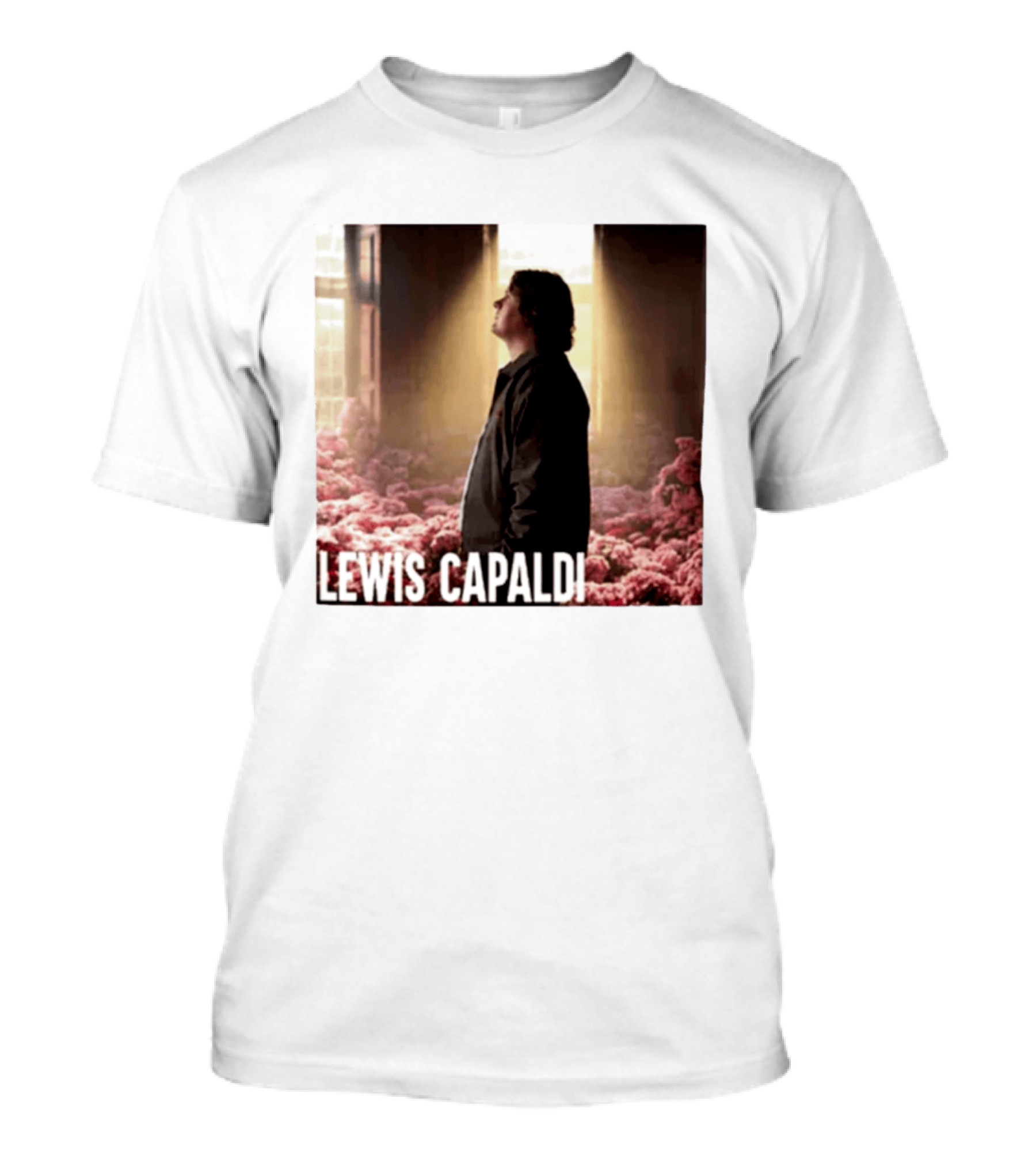 Lewis Capaldi Standing In Floral Scene With Sunlight In Concert Photo T-Shirt