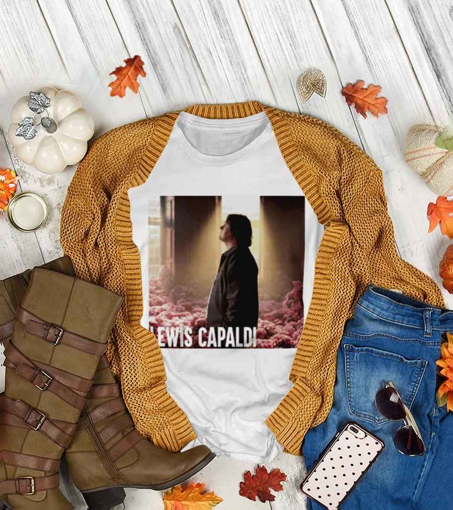 Lewis Capaldi Standing in Floral Scene with Sunlight in Concert Photo T-Shirt