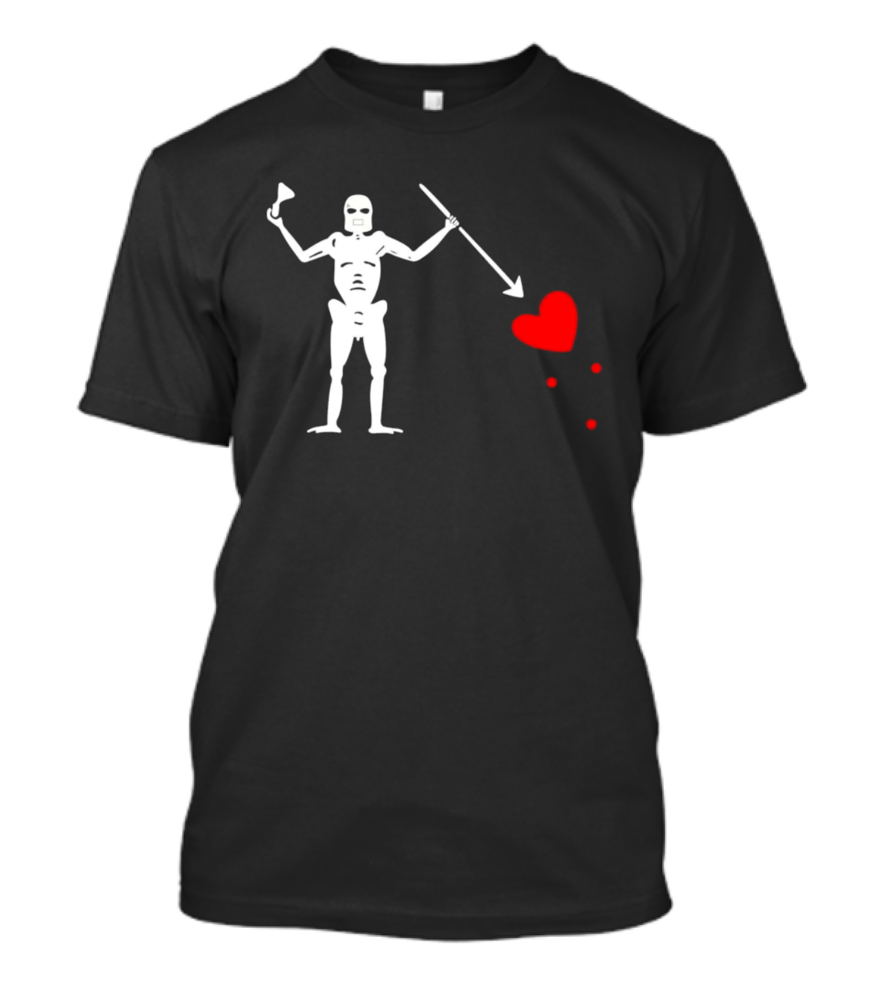 Skeleton With Spear And Heart Symbol Edward Blackbeard Teach T-Shirt