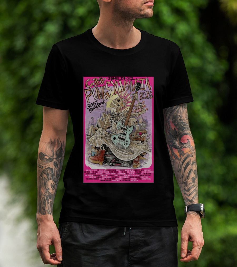 Camp Punksylvania Gilbert Pennsylvania June 19 21 2026 Skeleton Guitar T-Shirt