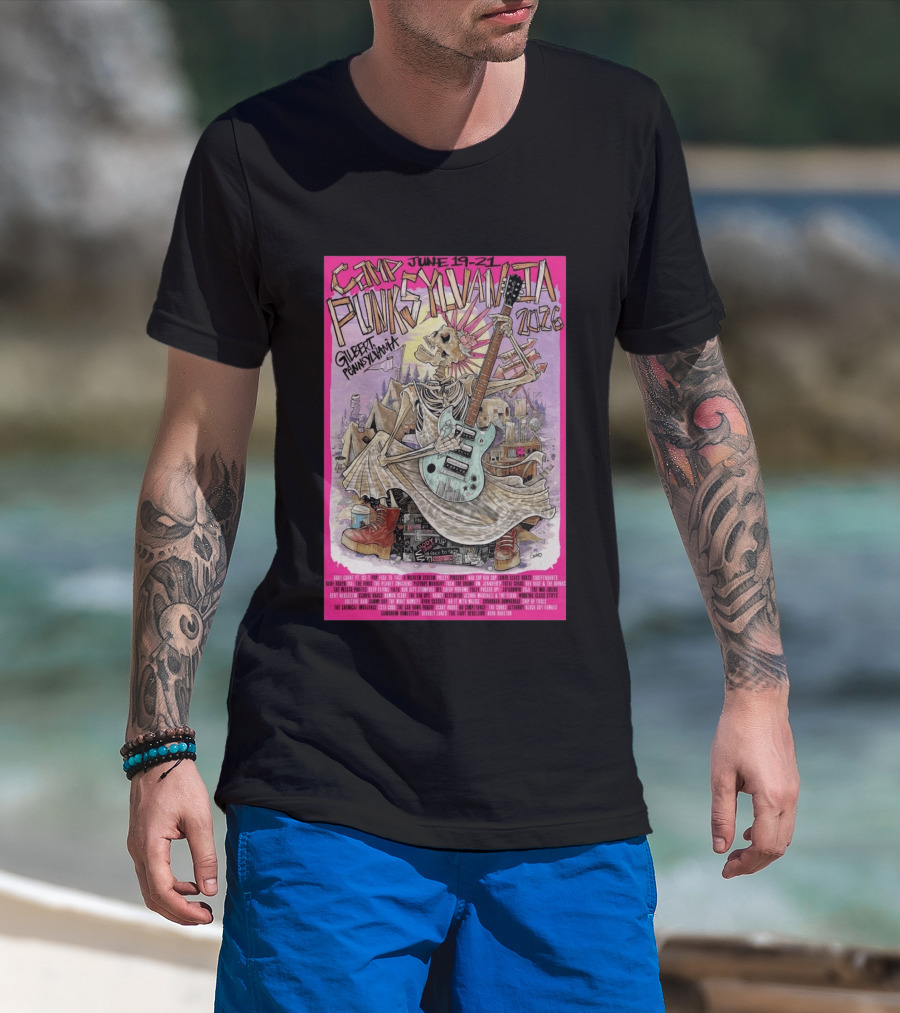 Camp Punksylvania Gilbert Pennsylvania June 19 21 2026 Skeleton Guitar T-Shirt