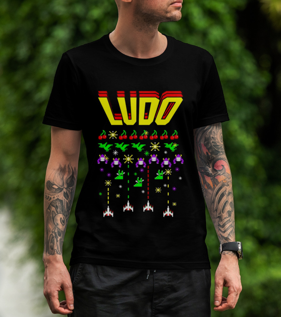 Ludo Arcade Halludoween 2026 Retro Gaming Cherries Spaceships T-Shirt