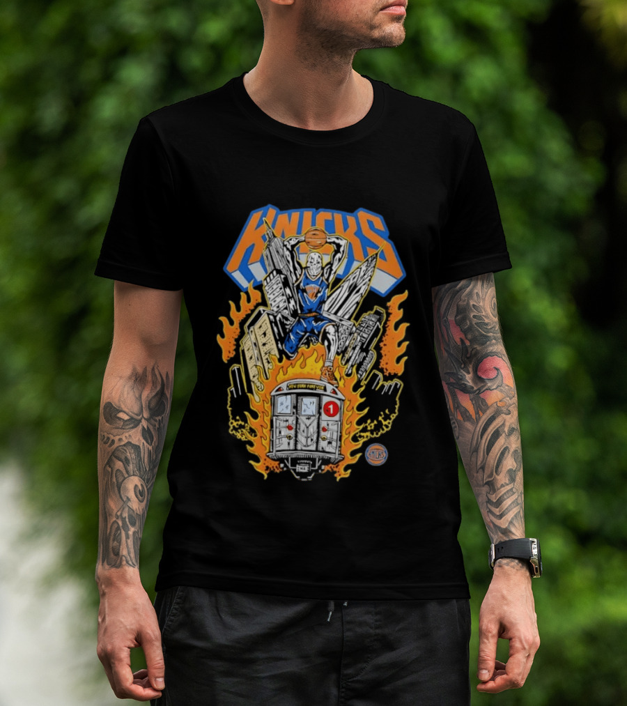 New York Knicks NBA Empire State Building Chrysler Building New York City Subway Basketball T-Shirt