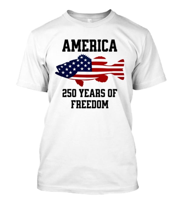 America Flag Bass Fishing 250 Years Of Freedom Celebration T-Shirt
